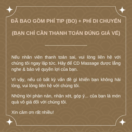Quy định thanh toán đúng giá vé CD Massage