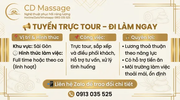 TUYỂN TRỰC TOUR MASSAGE TẠI CD MASSAGE: THU NHẬP ĐỘT PHÁ
