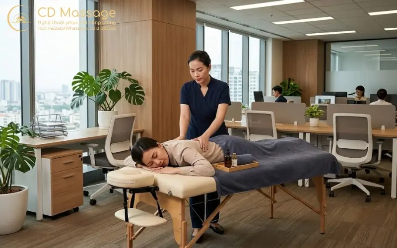 Thiết bị v&agrave; dược liệu chuẩn của massage tận nơi doanh nghiệp