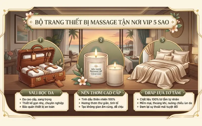 Infographic bộ trang thiết bị massage tận nơi VIP 5 sao