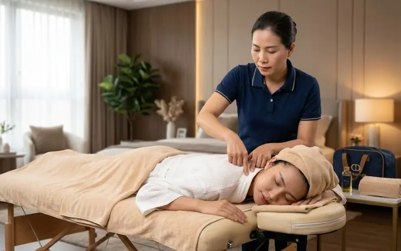 massage giảm t&ecirc; tay ch&acirc;n cho kh&aacute;ch tại nh&agrave;