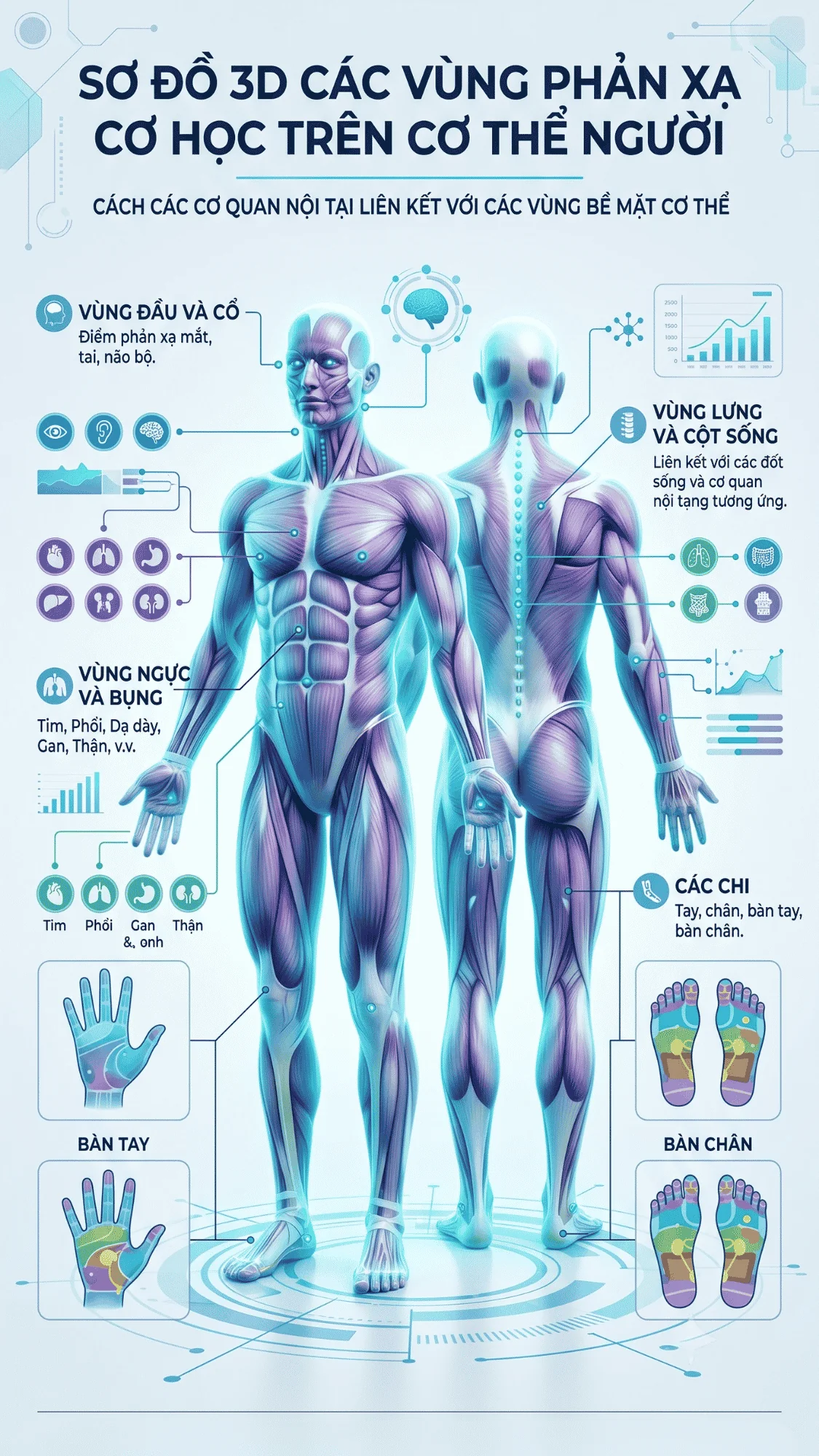 Infographic về các vùng phản xạ cơ học của cơ thể người