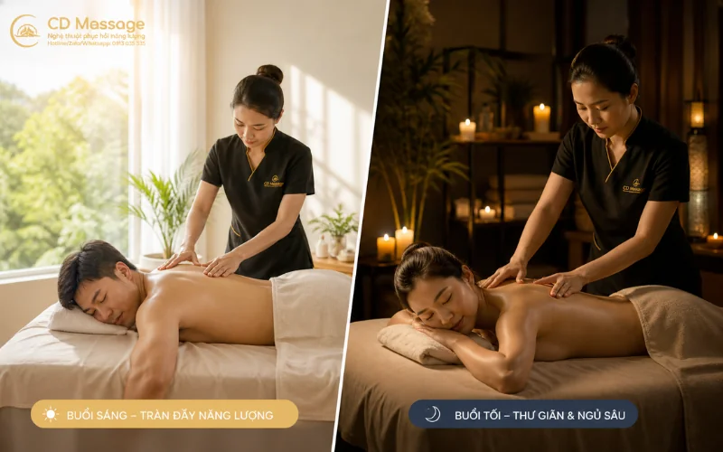 LỊCH MASSAGE TẠI NHÀ BUỔI SÁNG VÀ BUỔI TỐI: ĐỐI CHIẾU TÁC ĐỘNG ĐẾN NHỊP SINH HỌC CƠ THỂ